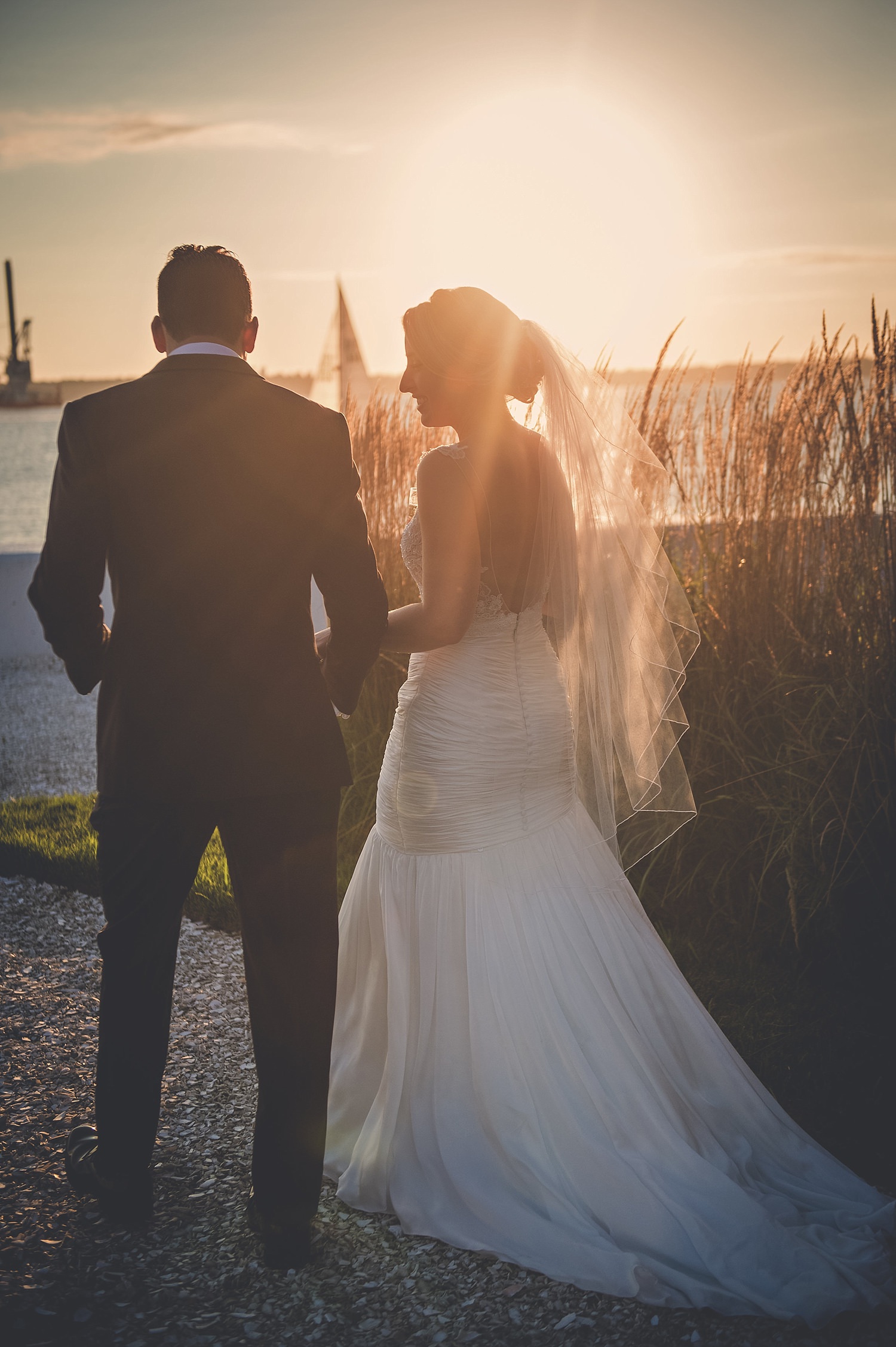 Sunset wedding portraits at Belle Mer in Newport, RI