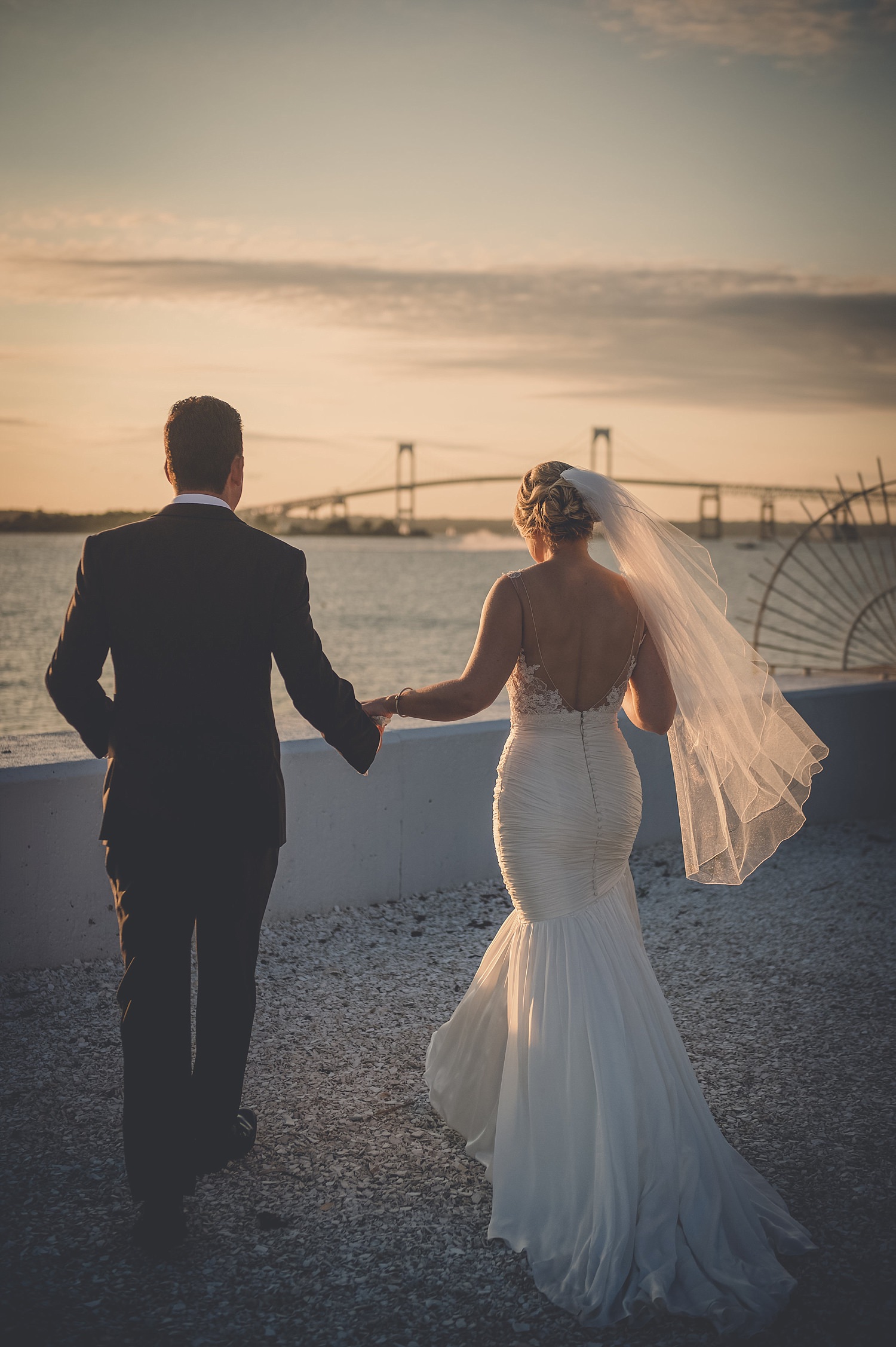 Sunset wedding portraits at Belle Mer in Newport, RI