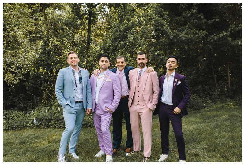 Colorful grooms suits and groomsmen suits