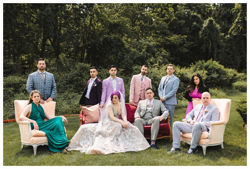 Mismatched, colorful wedding party