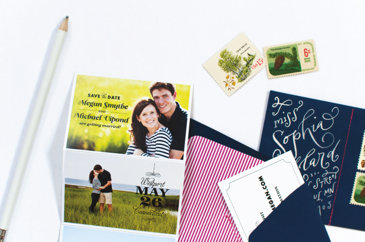 Preppy Save the Dates in Navy and Magenta