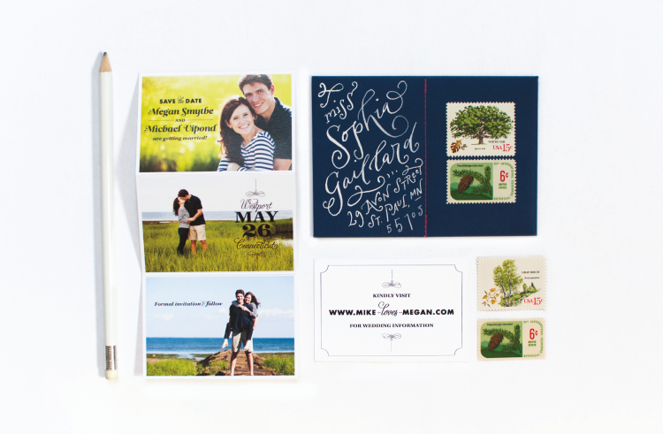 Preppy Save the Dates in Navy and Magenta