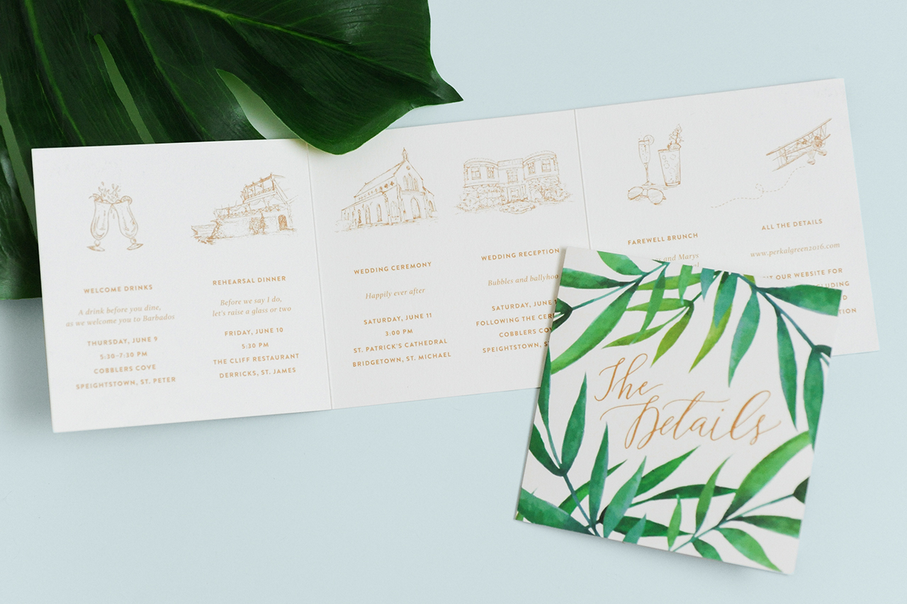 Tropical destination wedding invitations for Barbados wedding