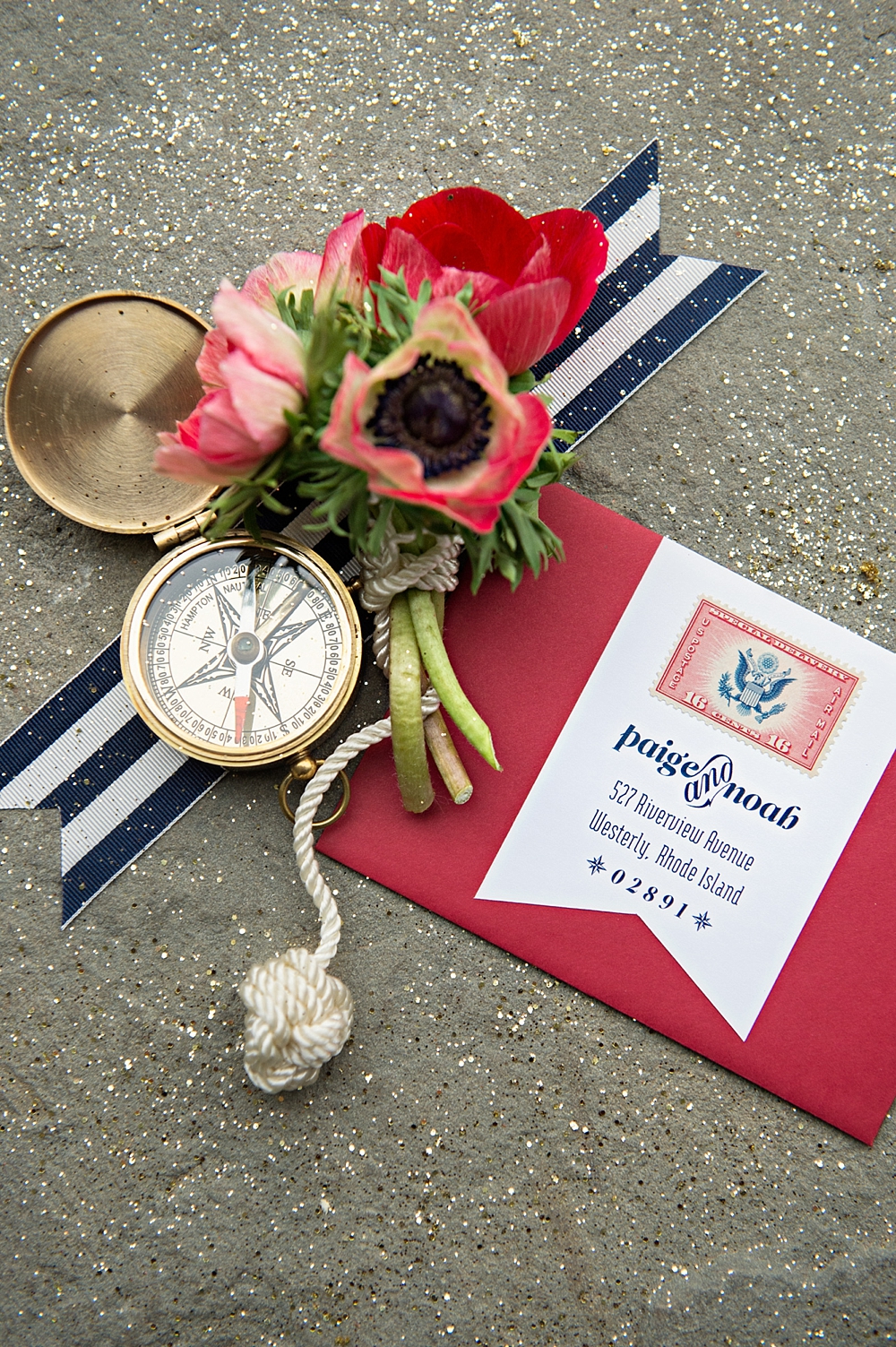 Nautical & Preppy wedding invitation suite in navy blue, red and yellow