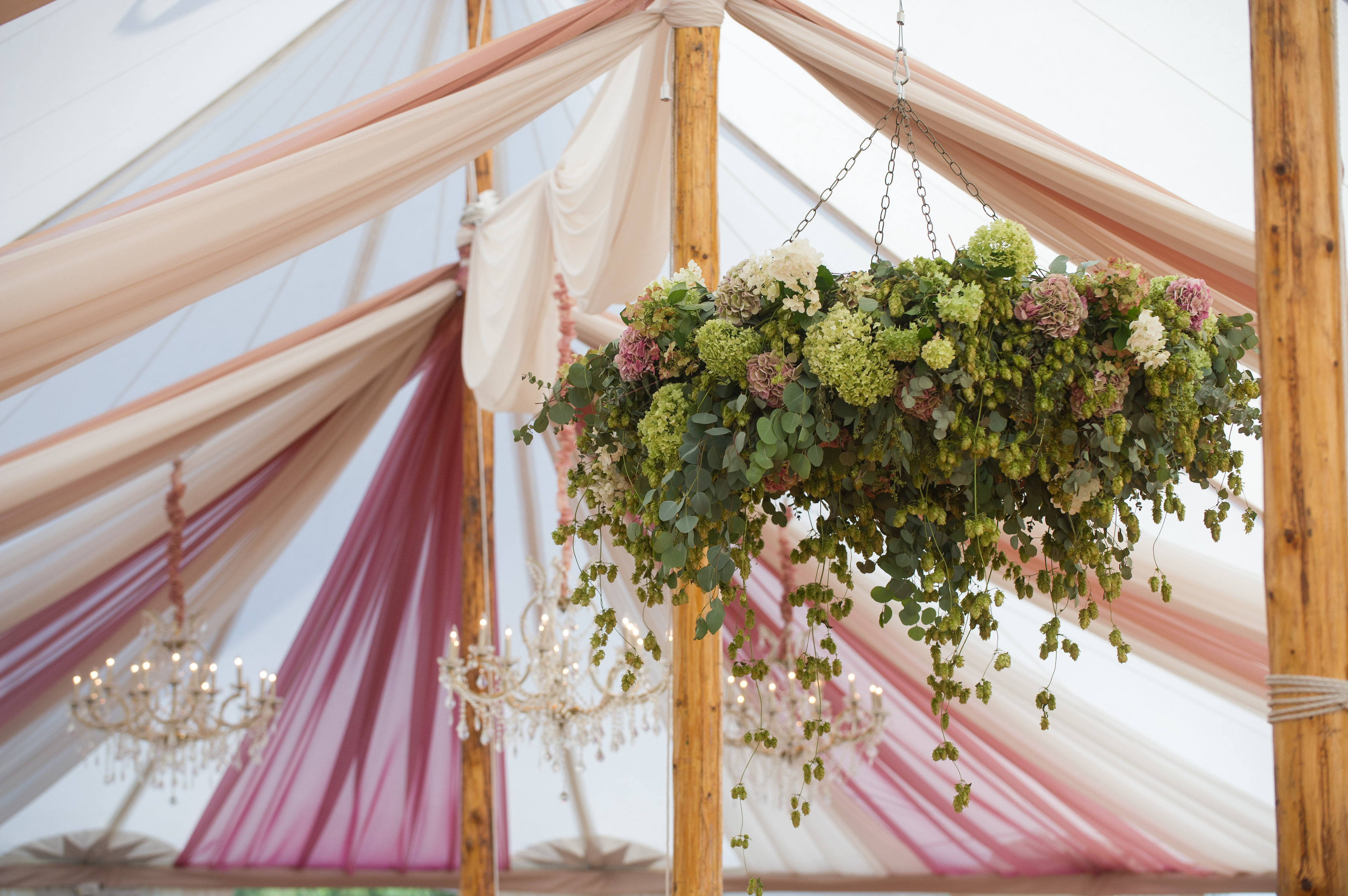 Colorful tent draping in blush and mauve at The Branford House via Jubilee Events
