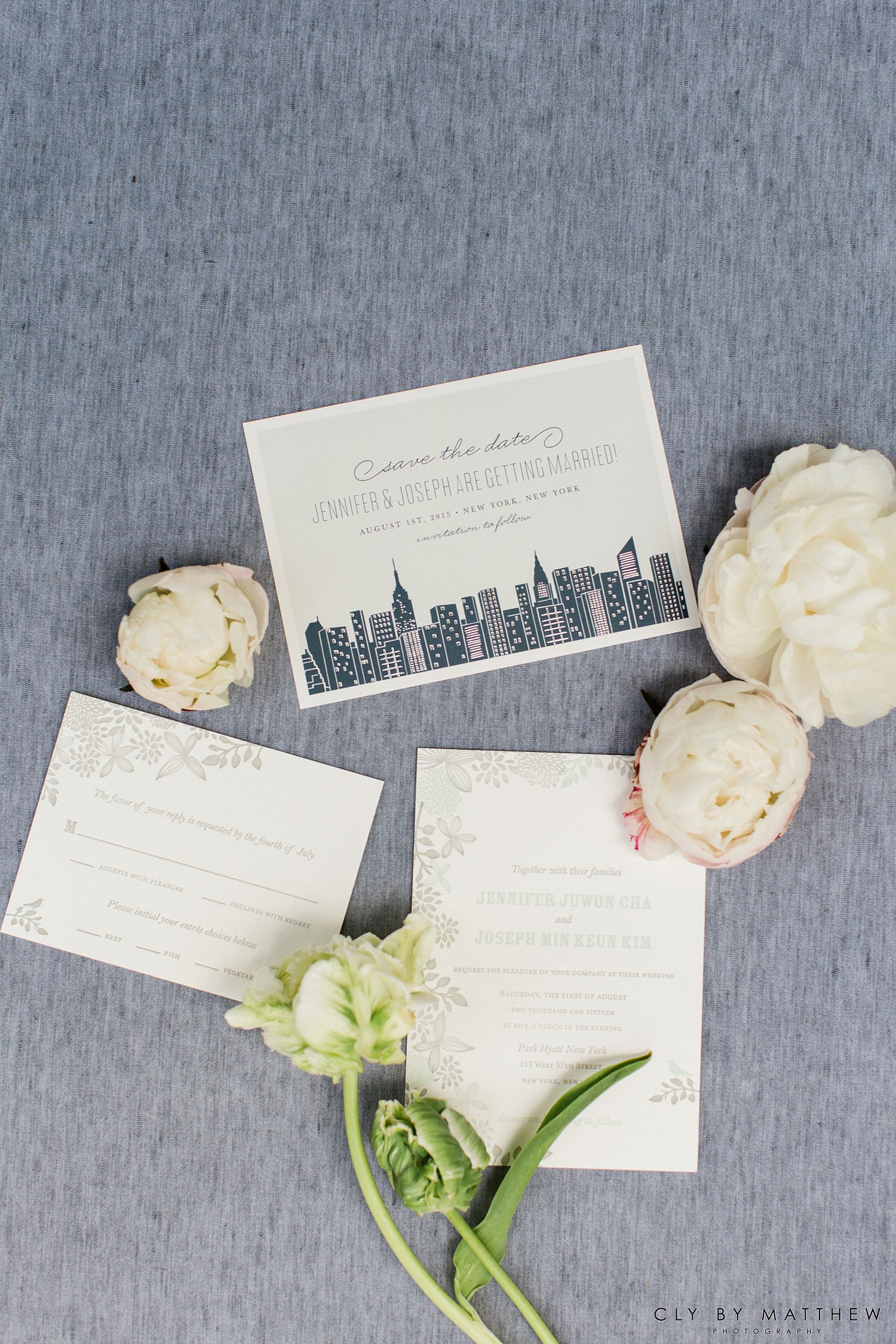 New york city themed wedding invitations for a wedding at the Park Hyatt Hotel in NYC