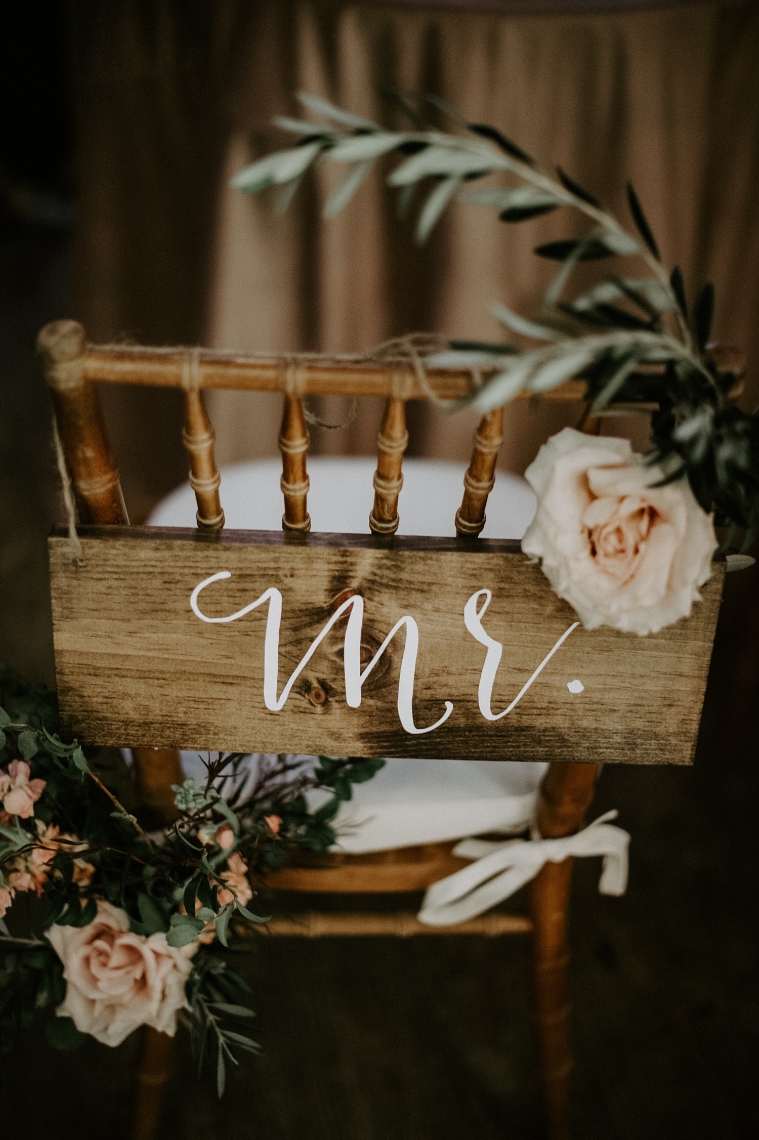 Mr. & Mrs Rustic wooden chair signs at The Webb Barn in Wethersfield, CT